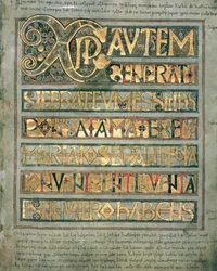 Ms A 135 f.11r Illuminiertes Text, Initialseite `Xpi zu St. Matthäus, aus dem Stockholm Codex Aureus, c.750